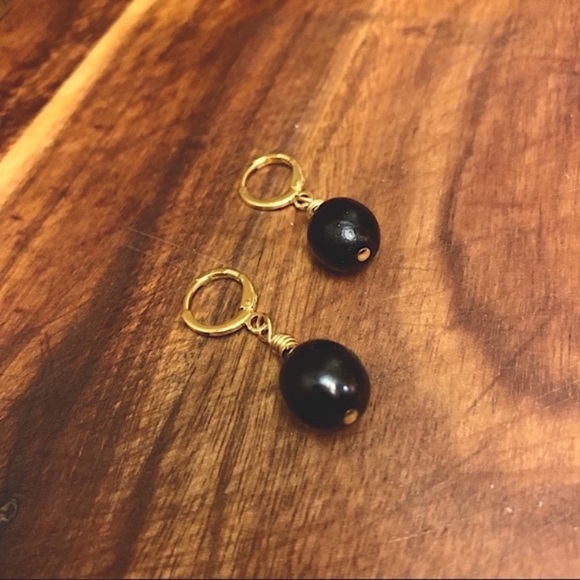 Genuine 10mm Black Tahitian Pearl Drop Earrings - Picture 6 of 8